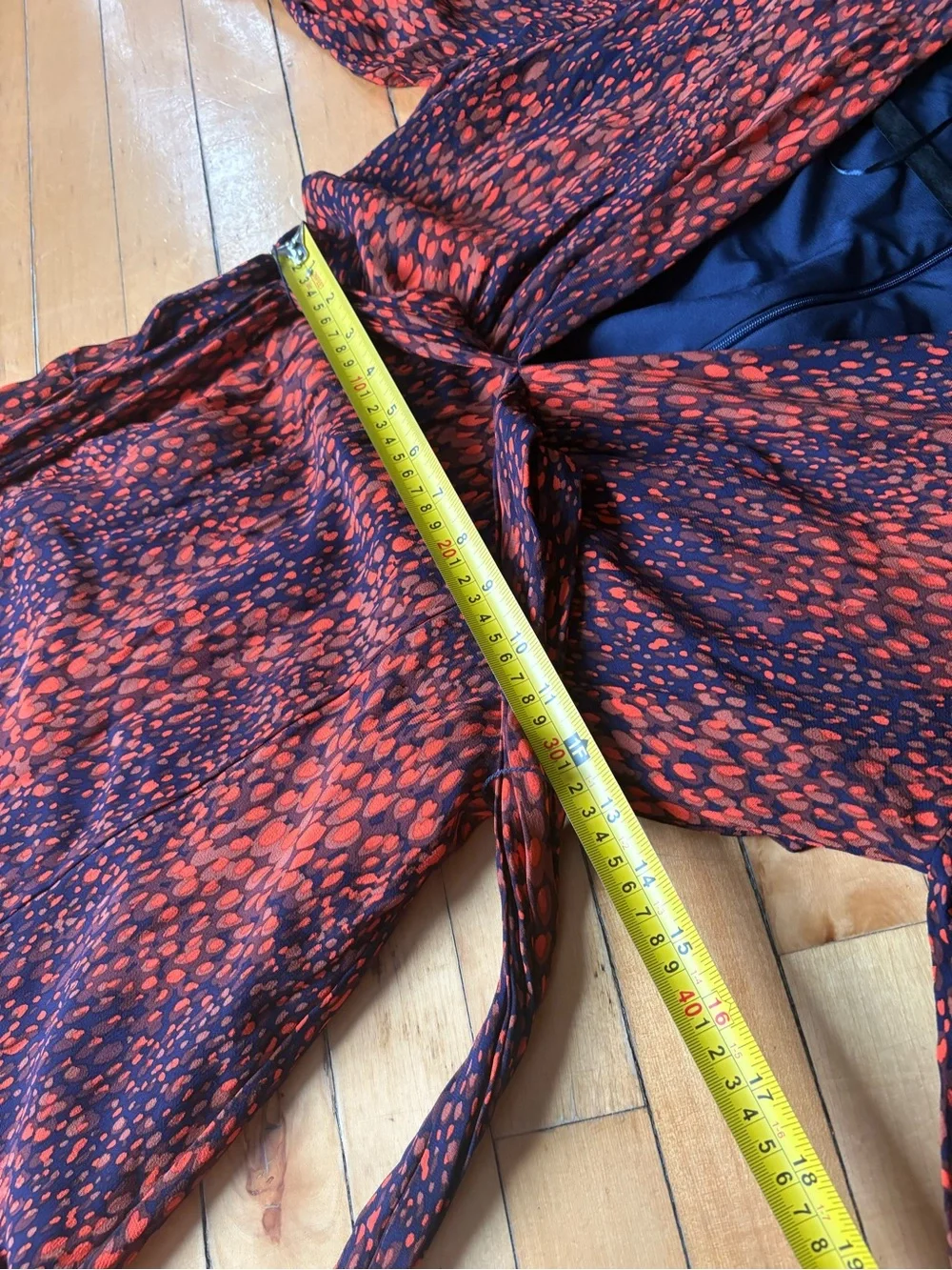 Reiss Sz 2 Maya Red Blue Printed Abstract Tie Waist Midi Dress - Picture 12 of 14
